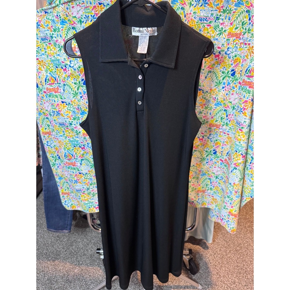 163‎ Ronni Nicole by Ouida Womens Black Sleeveless Polo Midi Dress Size 12 10271